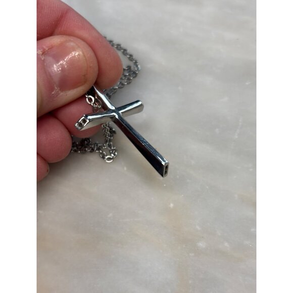 Stamped Chisel Sterling Silver Cross Pendant Necklace - Picture 8 of 12